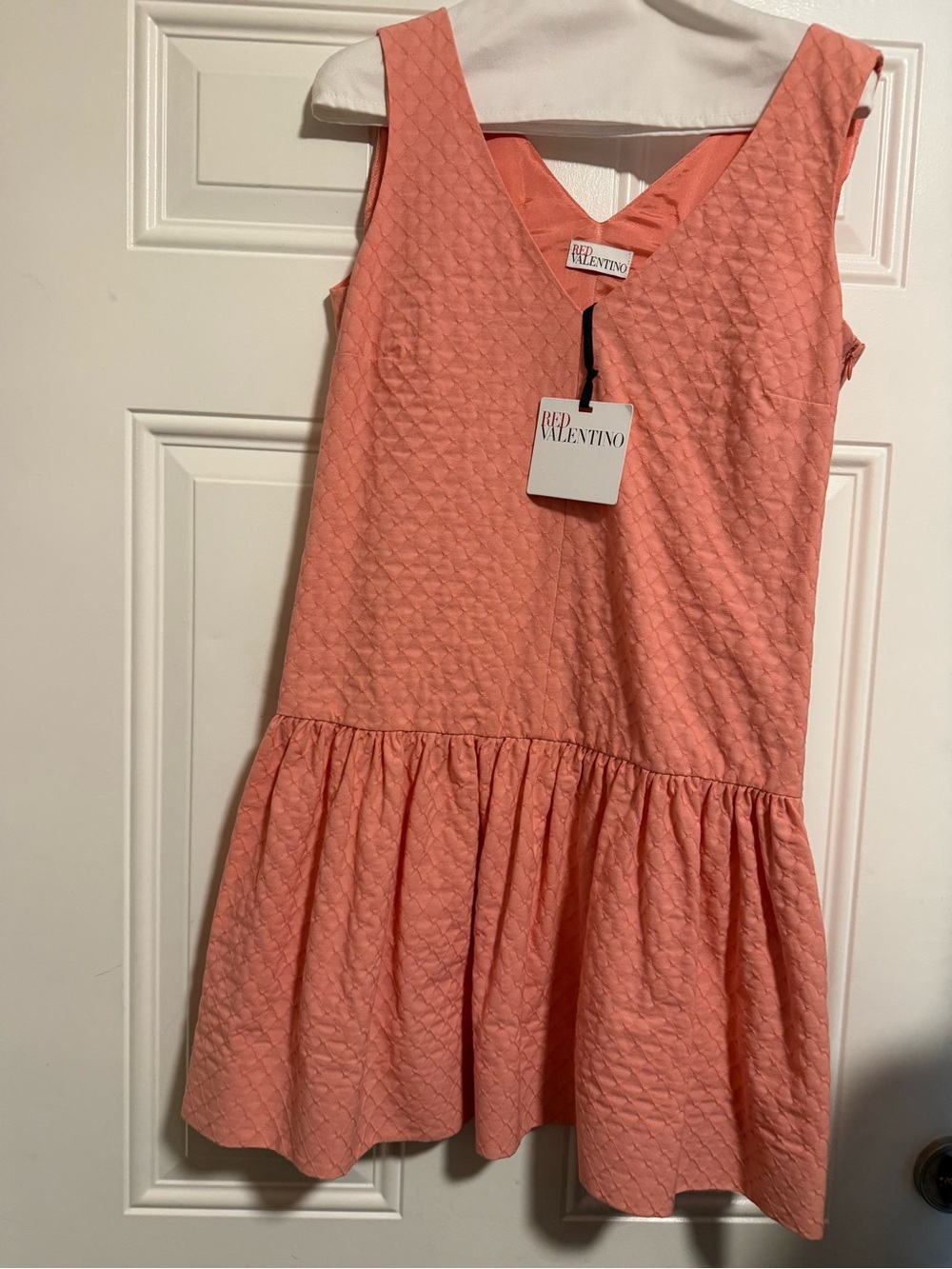 RED Valentino Coral Pink Textured Sleeveless Drop-Waist Dress